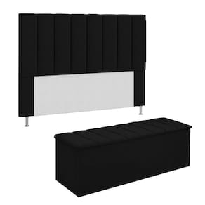 Conjunto Cabeceira E Calçadeira Cancun Para Cama Box Queen 160 cm Suede Preto - LM DECOR