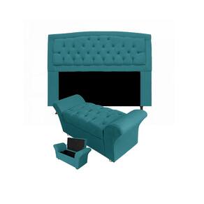 Cabeceira Geovana e Calçadeira Veneza Para Quarto Casal 140cm Suede Azul Turquesa - LM DECOR