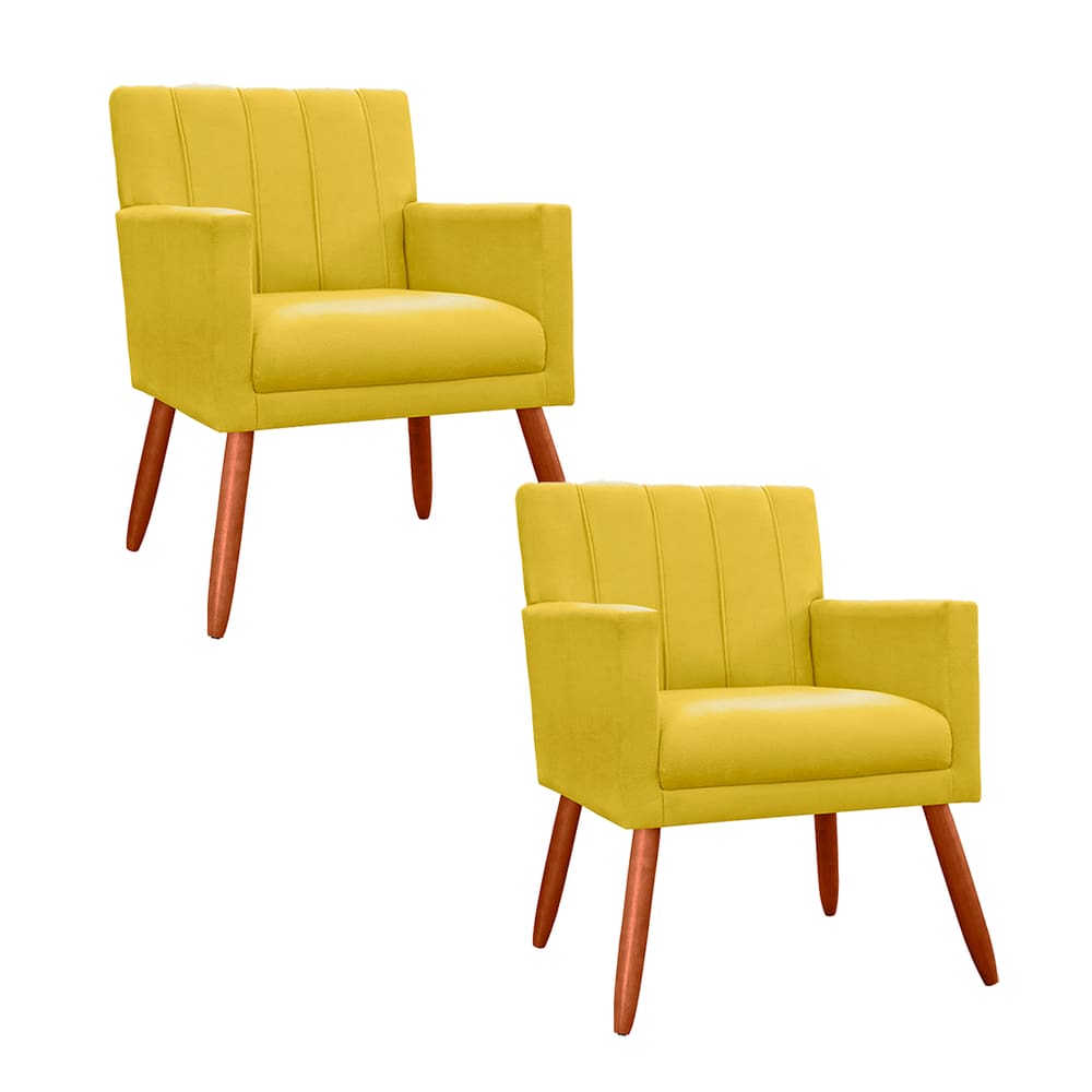 Jogo 2 Poltronas Decorativa Para Sala de Sala de Estar Cecília Corano Amarelo - LM DECOR