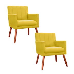 Conjunto 2 Poltronas Decorativa Para Quarto Closet Clínica Cecília Corano Amarelo - LM DECOR