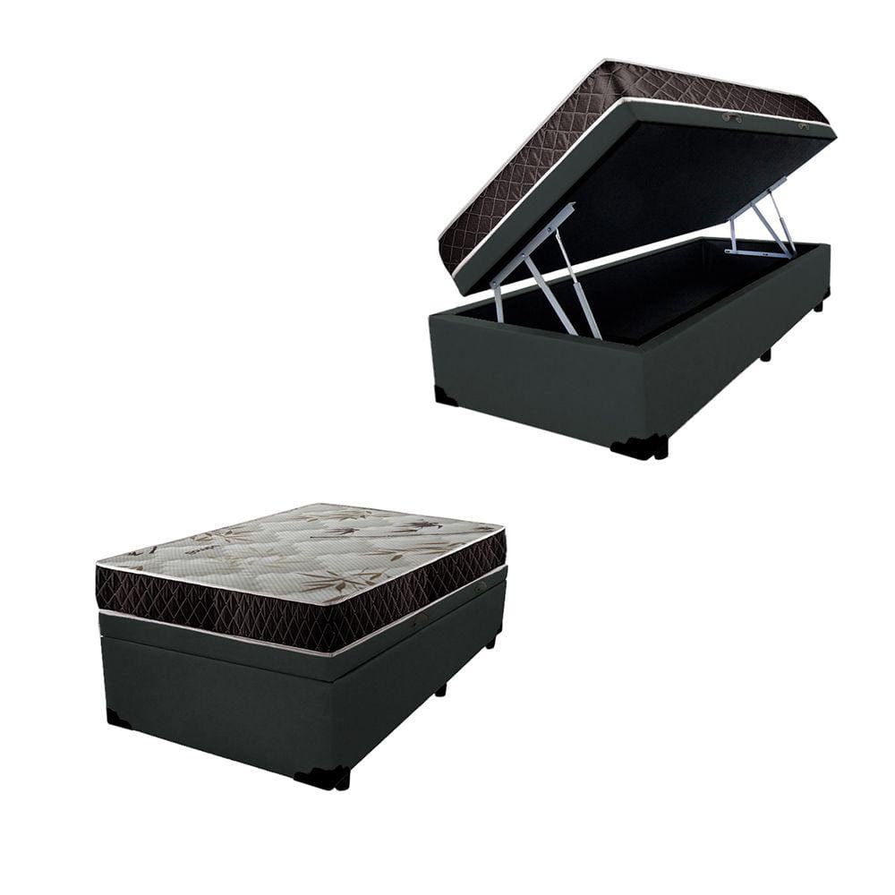 Cama Box Baú Solteiro Colchão Gold Espuma D33 Acolchões + Box Sintético 55x88x188