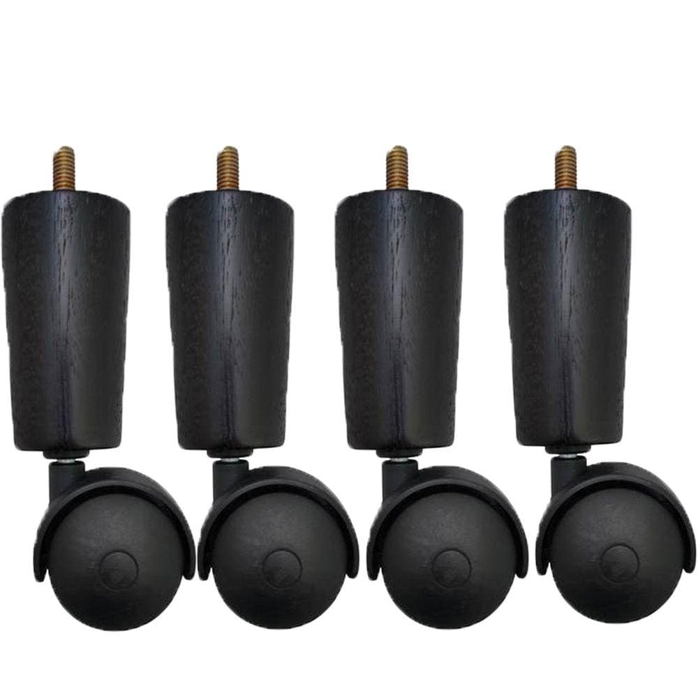 Conjunto de 4 Pés Cama Box Solteiro Casal Pés para Móveis Rodizio Madeira Tabaco