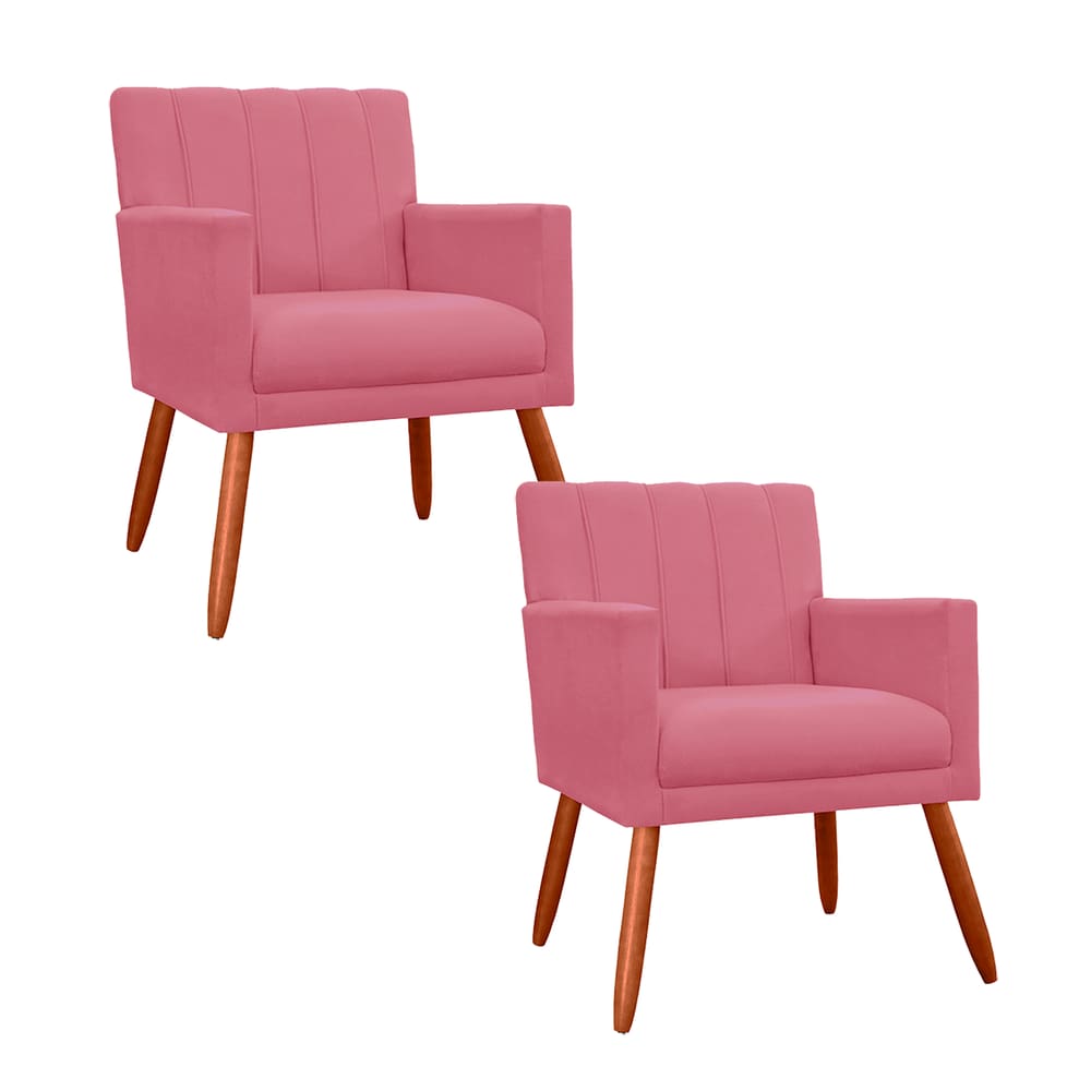 Kit 2 Poltronas Decorativa P/ Recepção Cecília Suede Rosa - LM DECOR