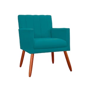 Poltrona Cadeira Estofada Para Sala de Visitas Cecília Suede Azul Turquesa - LM DECOR