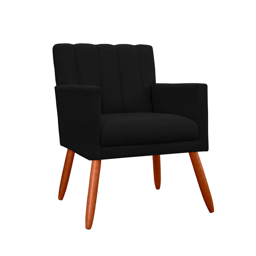 Poltrona Cadeira Estofada Para Sala de Visitas Cecília Suede Preto - LM DECOR