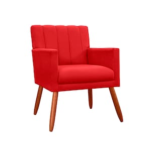 Poltrona Cadeira Estofada Para Sala de Visitas Cecília Suede Vermelho - LM DECOR
