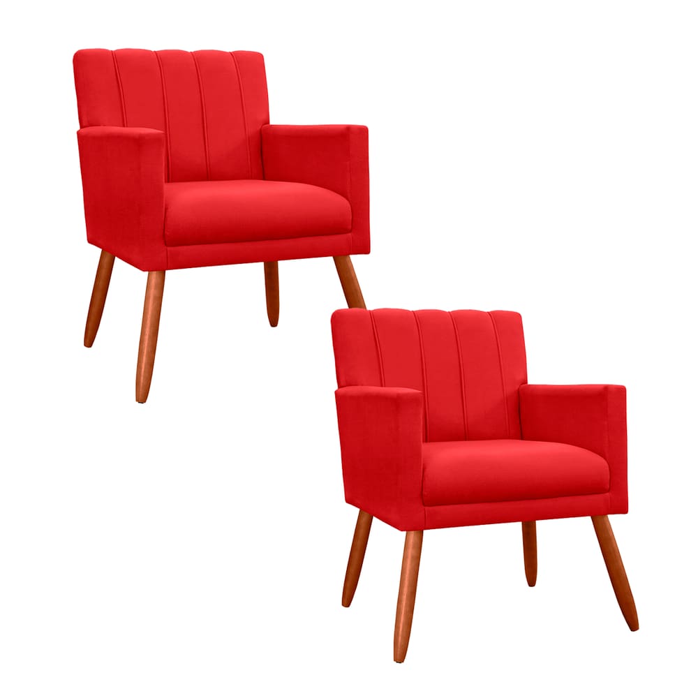 Kit 2 Poltronas Decorativa P/ Recepção Cecília Suede Vermelho - LM DECOR