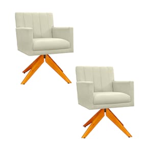 Conjunto 2 Poltronas Estofadas Base Giratória De Madeira Cecília Suede Bege - LM DECOR