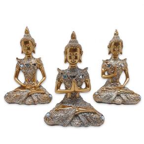 Trio de Buda da Reflexão Yoga Refletindo Buda Gold Brilhante
