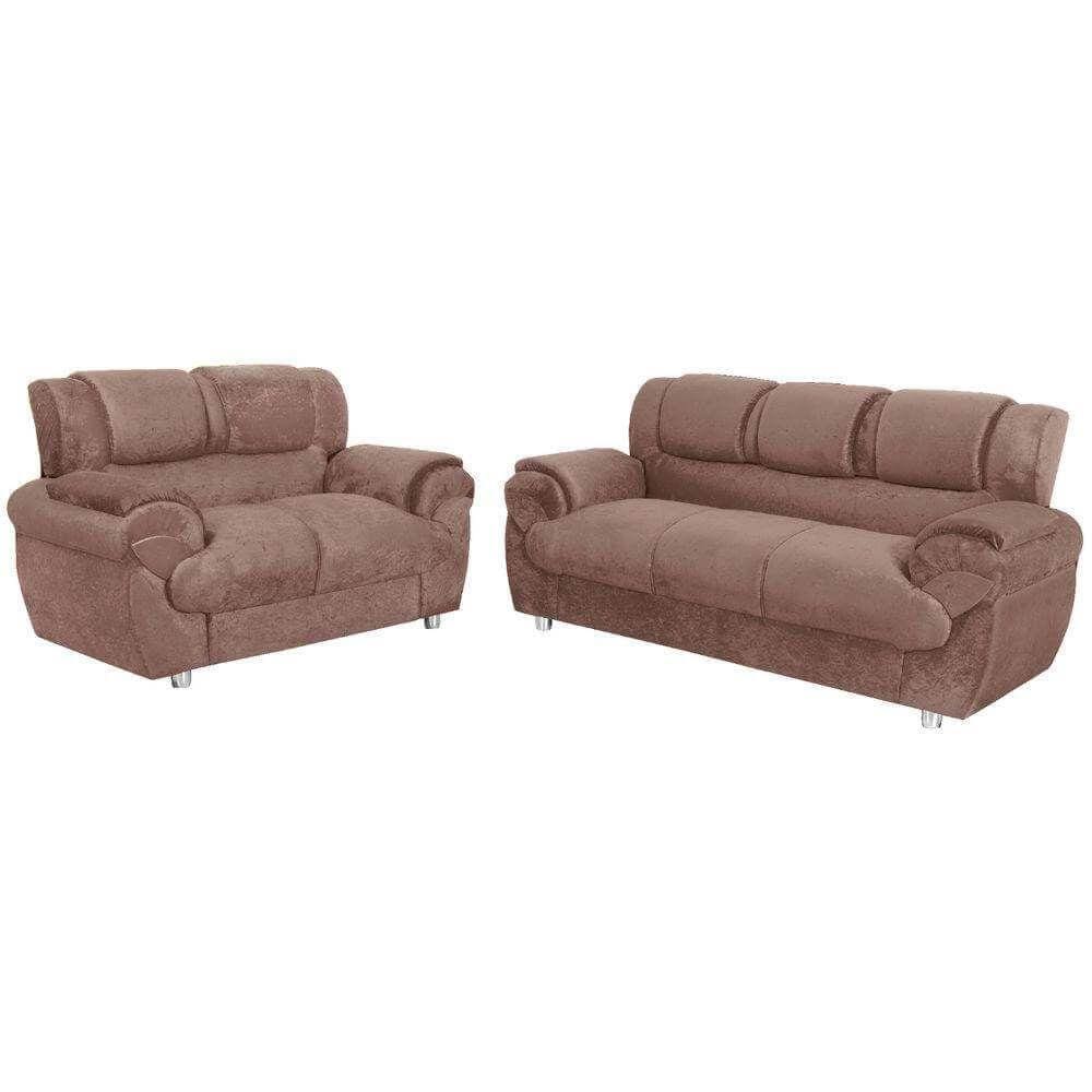 Conjunto de Sofá 7025 Jogo com 2 e 3 Lugares em Tecido Suede Cor Marrom