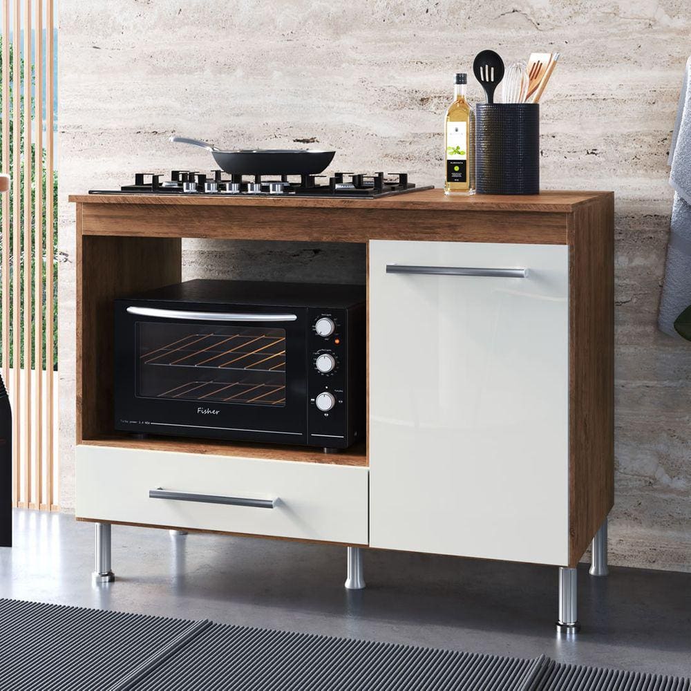 Balcão para Cooktop 4 ou 5 bocas 105cm Multiuso Cozinha Nicho Forno Marrom