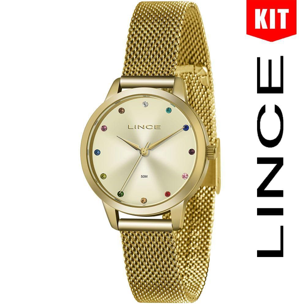 Relógio LINCE KIT feminino dourado esteira LRG4702L KO65C1KX