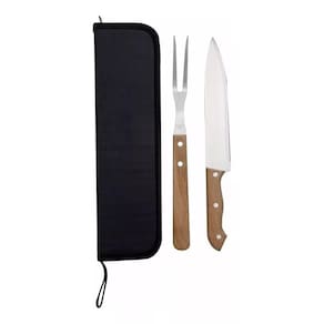 Kit Churrasco Com 2 Peças com Estojo de Nylon - Cabo De Madeira - PANAMI