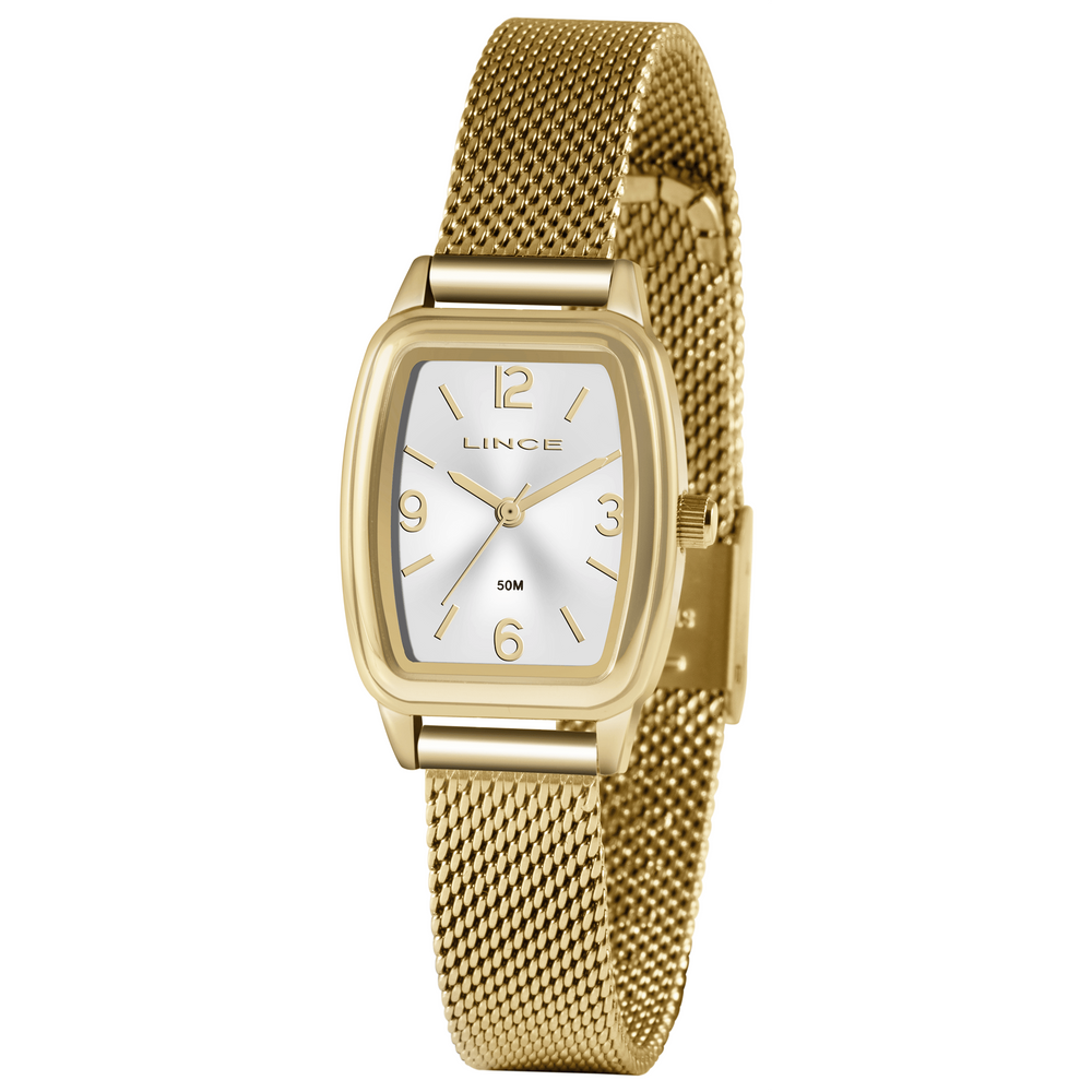 Relógio LINCE feminino dourado retangular LQG4675L S2KX
