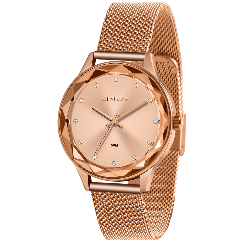 Relógio LINCE feminino rosê strass esteira LRR4707L R1RX
