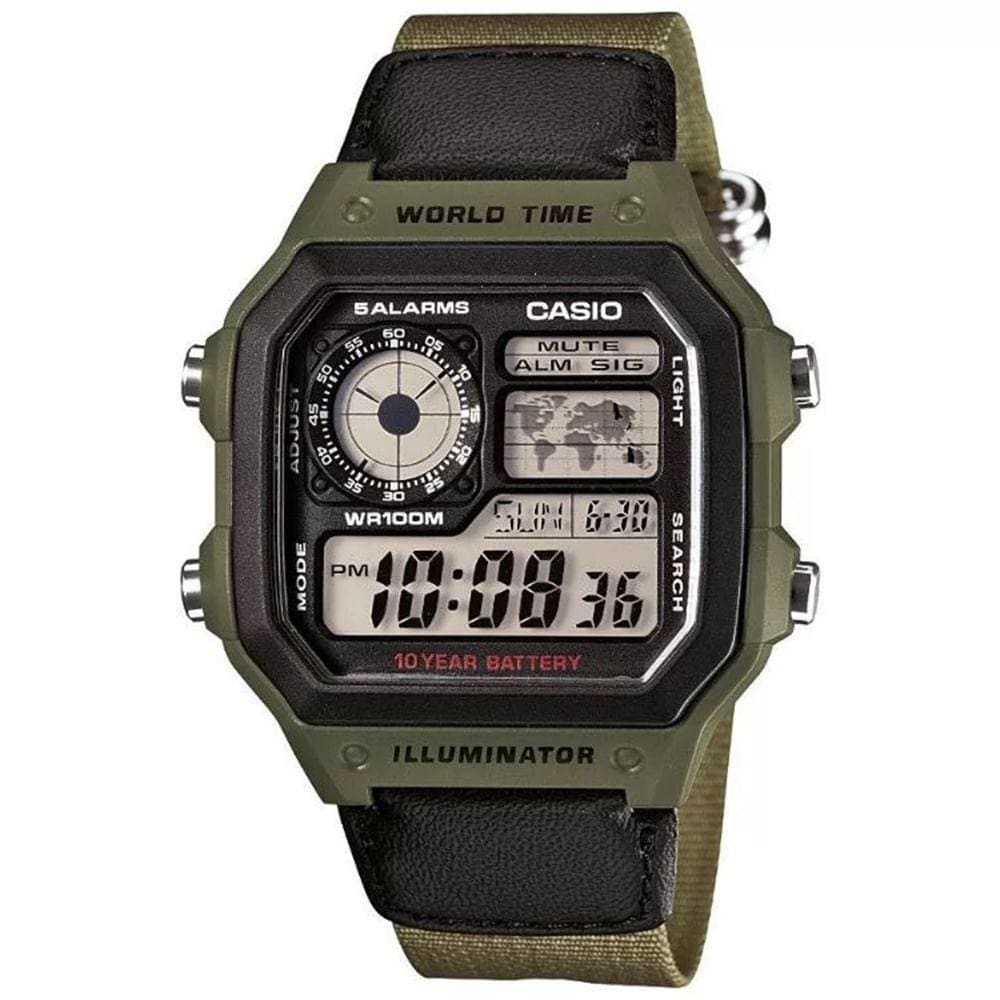 Relógio CASIO world time digital masculino AE-1200WHB-3BVDF