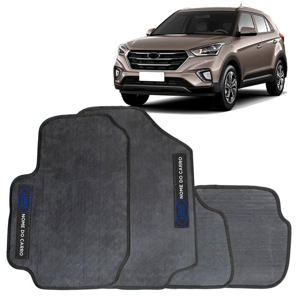 Jogo Tapete Automotivo Hyundai Creta 2017 2018 2019 2020 2021 Borracha Pvc 4 Peças Preto Bordado