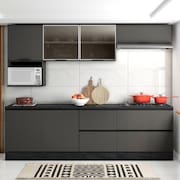 Cozinha Modulada Completa 7 Peças 7 Portas 4 Gavetas com Balcão para Cooktop Etina Poliman Móveis Grafite