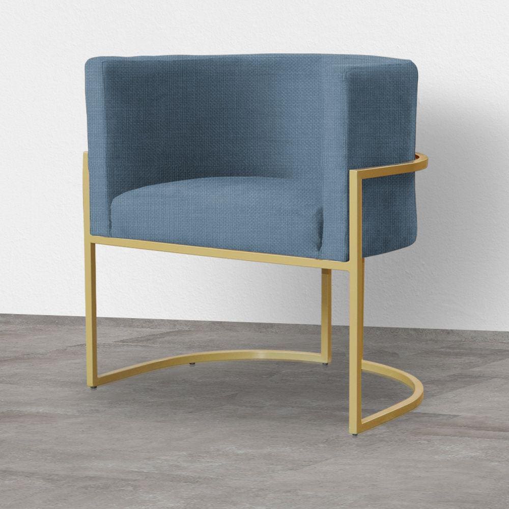 Poltrona Decorativa Estofada Base de Ferro Sala Luana Linho Azul - LM DECOR