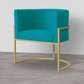 Poltrona Decorativa Estofada Base de Ferro Sala Luana Suede Azul Turquesa - LM DECOR