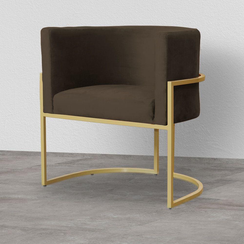 Poltrona Decorativa Estofada Base de Ferro Sala Luana Veludo Marrom - LM DECOR