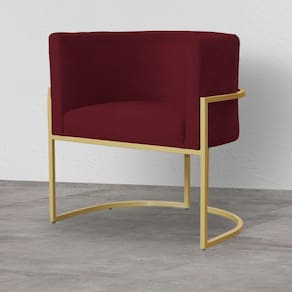 Poltrona Decorativa Estofada Base de Ferro Sala Luana Suede Vermelho Bordô - LM DECOR