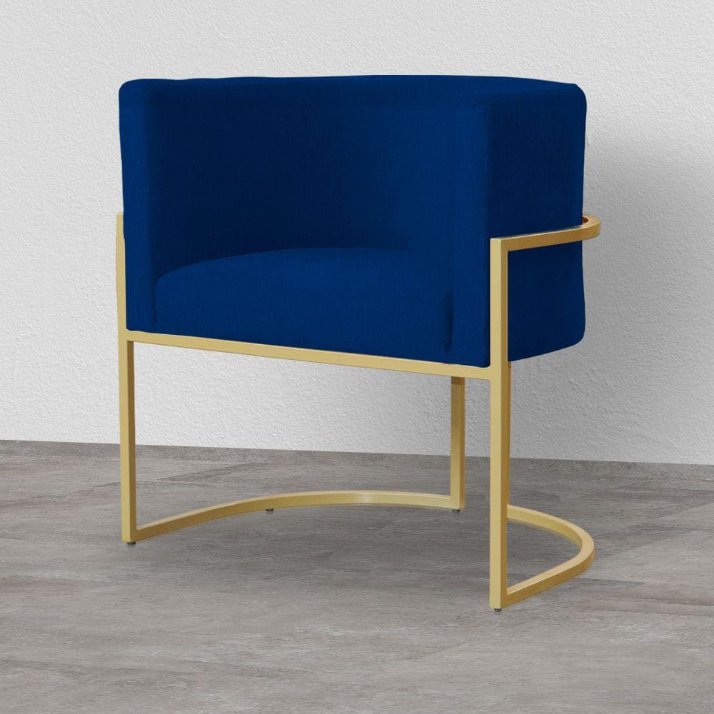 Poltrona Decorativa Estofada Base de Ferro Sala Luana Suede Azul Marinho - LM DECOR