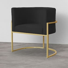 Poltrona Decorativa Estofada Base de Ferro Sala Luana Suede Preto - LM DECOR