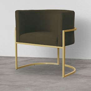 Poltrona Decorativa Estofada Base de Ferro Sala Luana Suede Marrom - LM DECOR