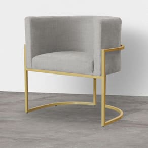 Poltrona Decorativa Estofada Base de Ferro Sala Luana Linho Bege - LM DECOR