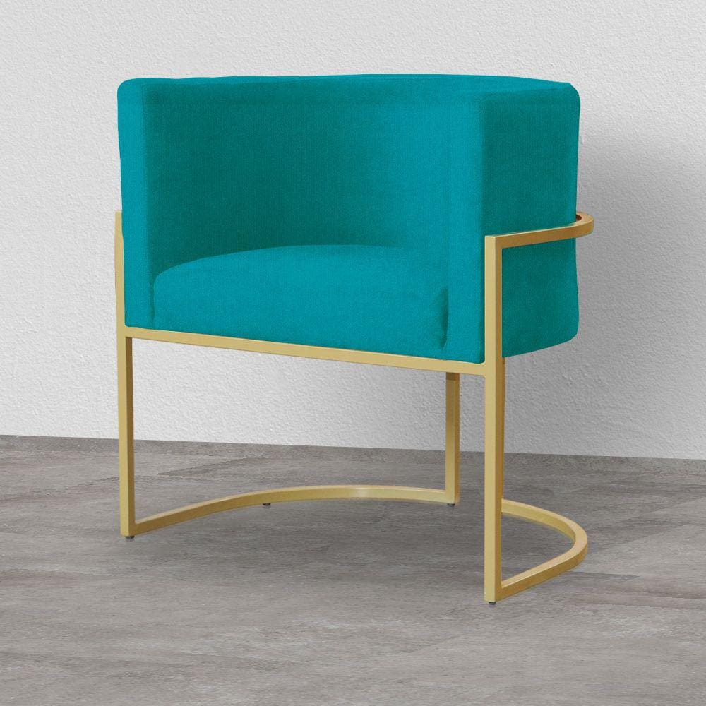 Poltrona Decorativa Estofada Base de Ferro Sala Luana Suede Azul Turquesa - LM DECOR