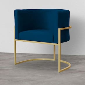 Poltrona Decorativa Estofada Base de Ferro Sala Luana Veludo Azul Marinho - LM DECOR
