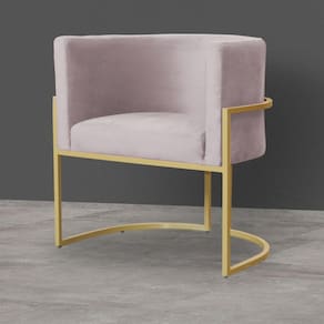 Poltrona Decorativa Estofada Base de Ferro Sala Luana Veludo Rose - LM DECOR