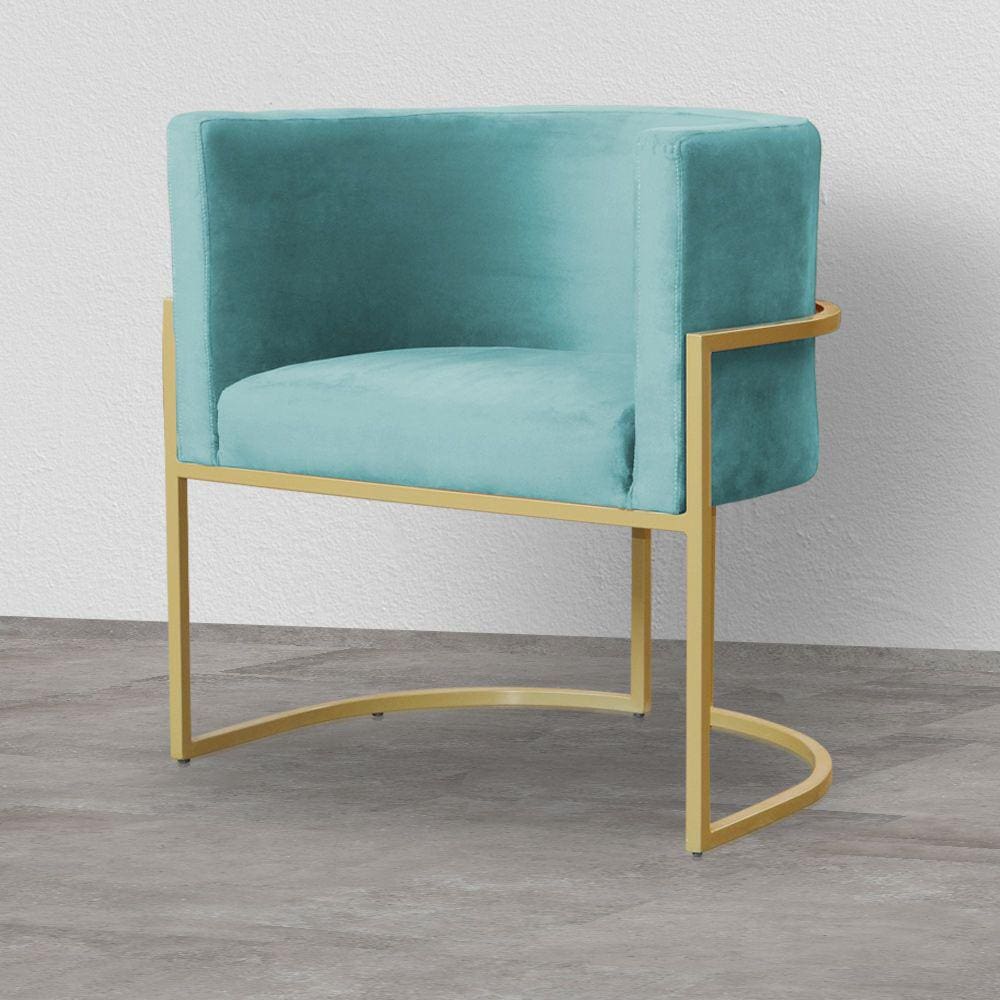 Poltrona Decorativa Estofada Base de Ferro Sala Luana Veludo Azul Turquesa - LM DECOR