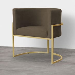 Poltrona Decorativa Estofada Base de Ferro Sala Luana Linho Marrom - LM DECOR