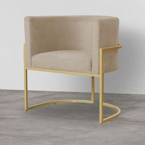 Poltrona Decorativa Estofada Base de Ferro Sala Luana Suede Cappuccino - LM DECOR