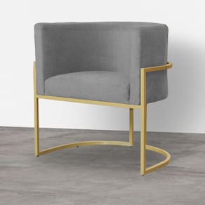 Poltrona Decorativa Estofada Base de Ferro Sala Luana Suede Cinza - LM DECOR