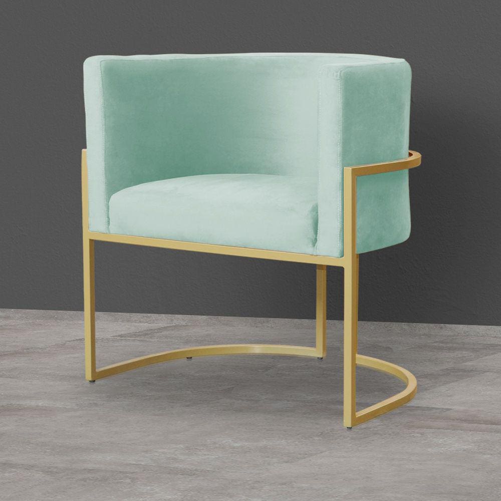 Poltrona Decorativa Estofada Base de Ferro Sala Luana Veludo Acqua - LM DECOR