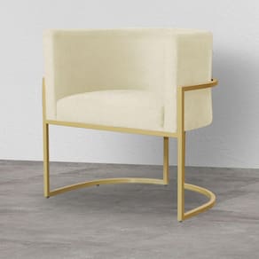 Poltrona Decorativa Estofada Base de Ferro Sala Luana Suede Marfim - LM DECOR