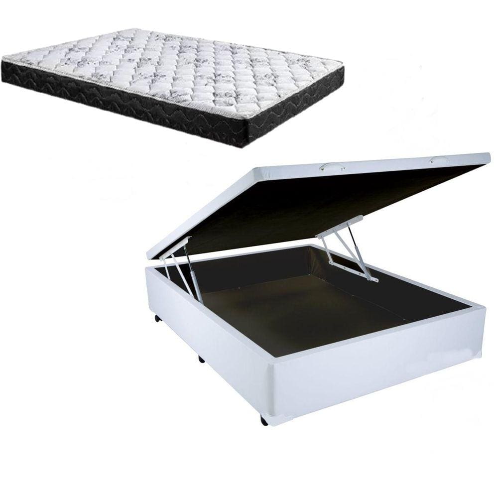 Cama Box Baú Casal Dreams Sintético Branco + Colchão Casal Dreams Espuma D33 Com EPS 30x138x188