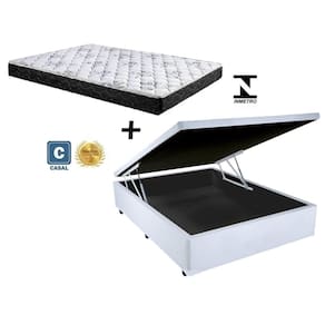 Cama Box Baú Casal Sono Sintético Branco + Colchão Casal Sono Espuma D23 Com EPS 14x138x188