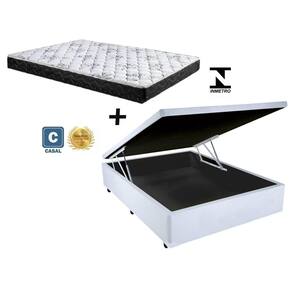 Cama Box Baú Casal Sono Sintético Branco + Colchão Casal Sono Espuma D33 Com EPS 16x138x188