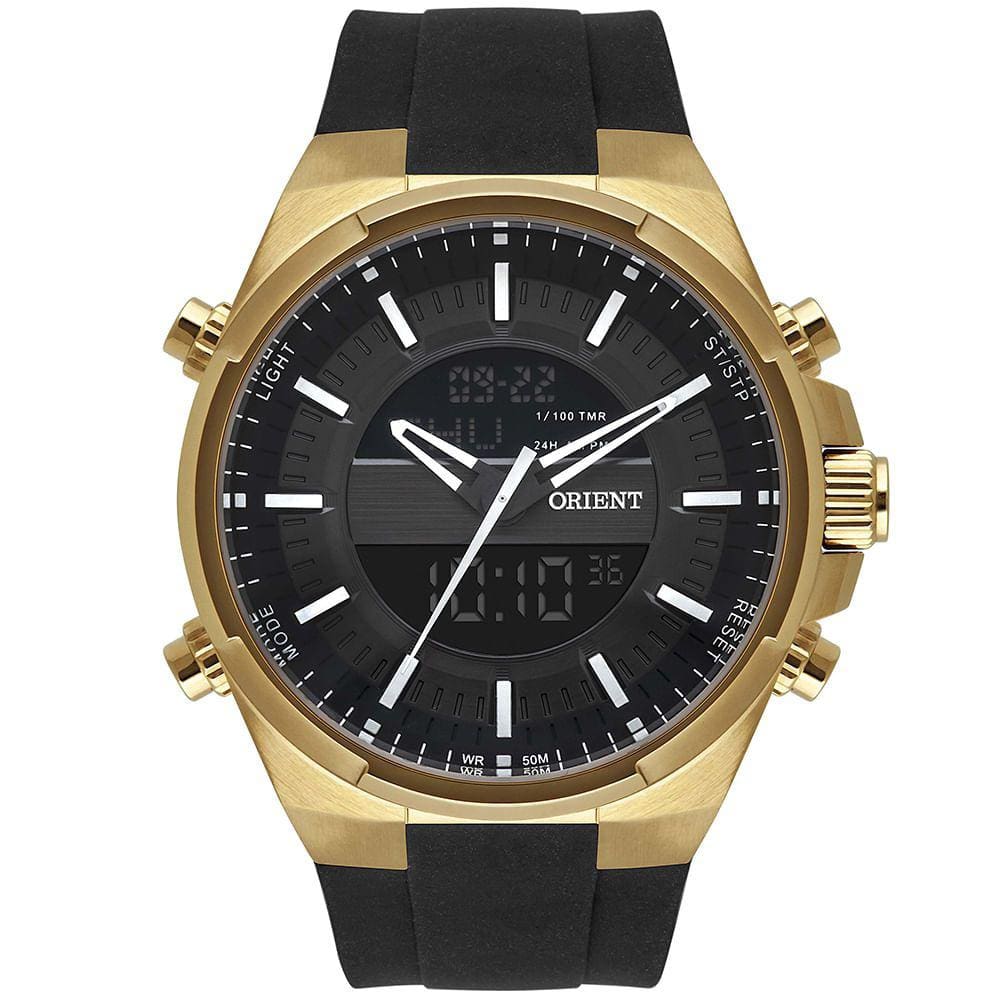 Relógio ORIENT masculino anadigi dourado MGSPA002 G1PX