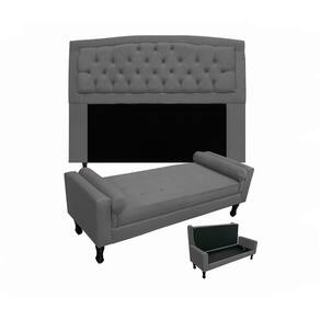 Jogo Cabeceira Geovana + Calçadeira Fênix King 195cm Suede Cinza - LM DECOR