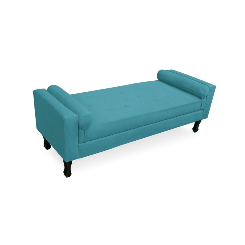 Recamier Calçadeira Fênix Baú Estofado Quarto King 195cm Suede Azul Turquesa - LM DECOR