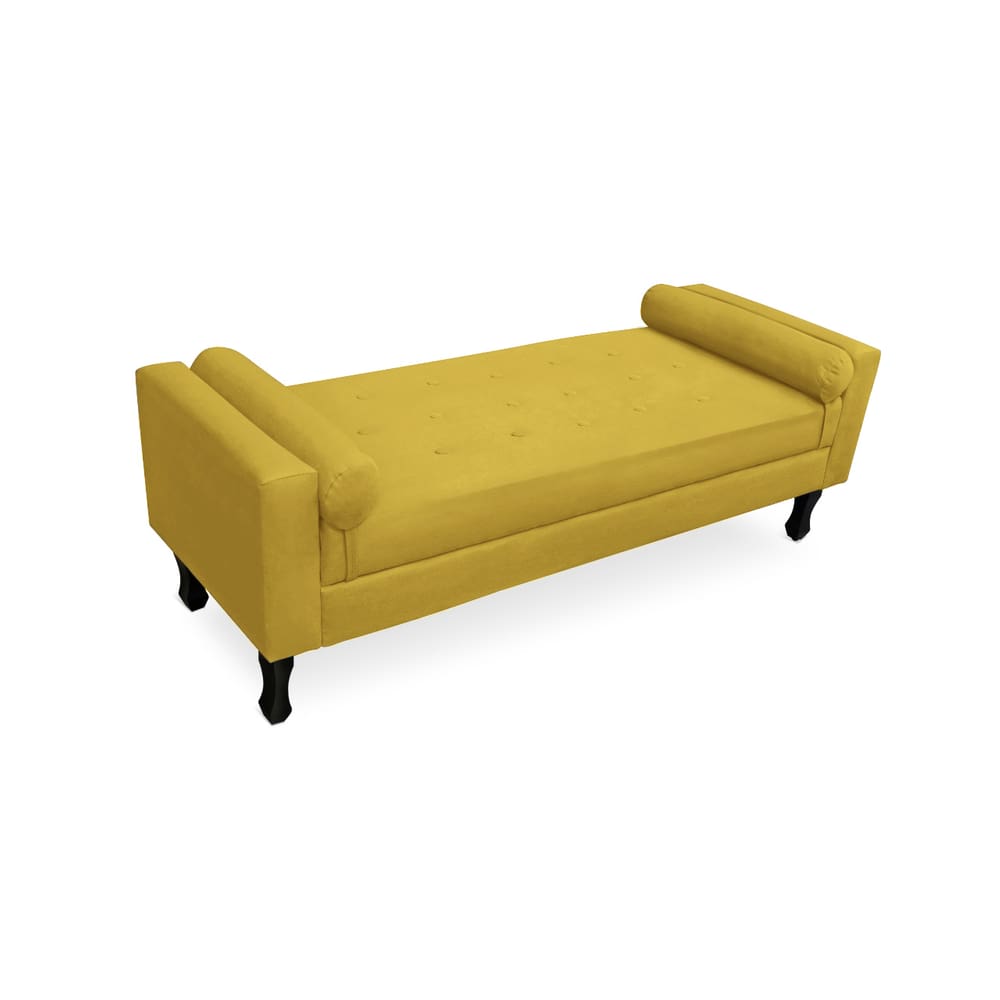 Recamier Calçadeira Fênix Baú Estofado Quarto Solteiro 100cm Suede Amarelo - LM DECOR