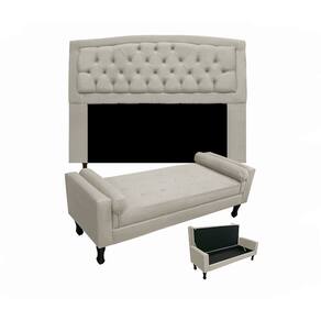 Jogo Cabeceira Geovana + Calçadeira Fênix Solteiro 90cm Suede Bege - LM DECOR