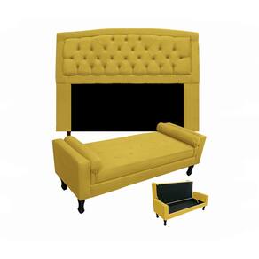 Jogo Cabeceira Geovana + Calçadeira Fênix King 195cm Suede Amarelo - LM DECOR