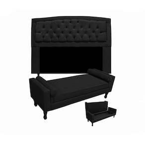 Jogo Cabeceira Geovana + Calçadeira Fênix Queen 160cm Suede Preto - LM DECOR