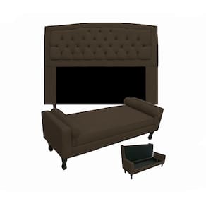 Jogo Cabeceira Geovana + Calçadeira Fênix Casal 140cm Suede Marrom - LM DECOR